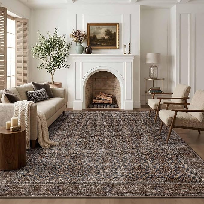 Latte&Fog 6x9 Area Rugs for Living Room, Large Vintage Taupe Brown Washable Rug by LatteFog