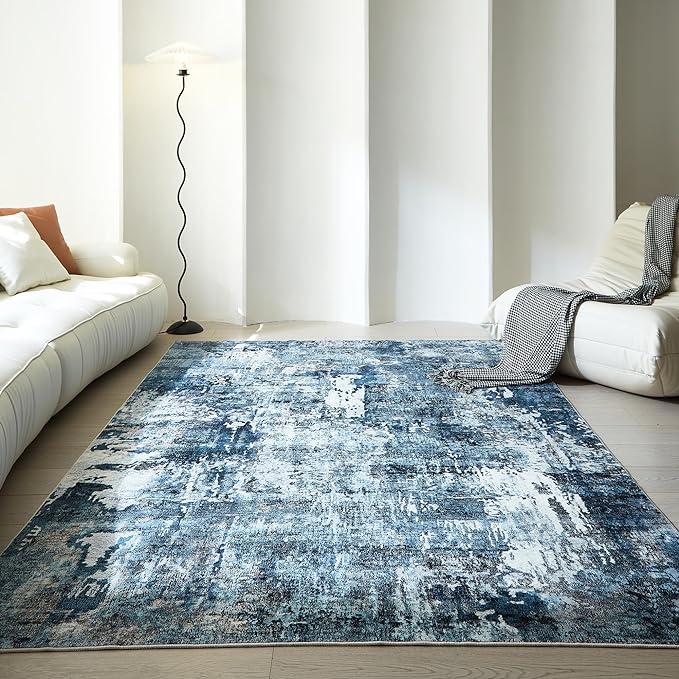 Rugcomf Area Rug 5x7 Washable Rug Boho Soft Abstract Pattern Non-Slip - Image 2