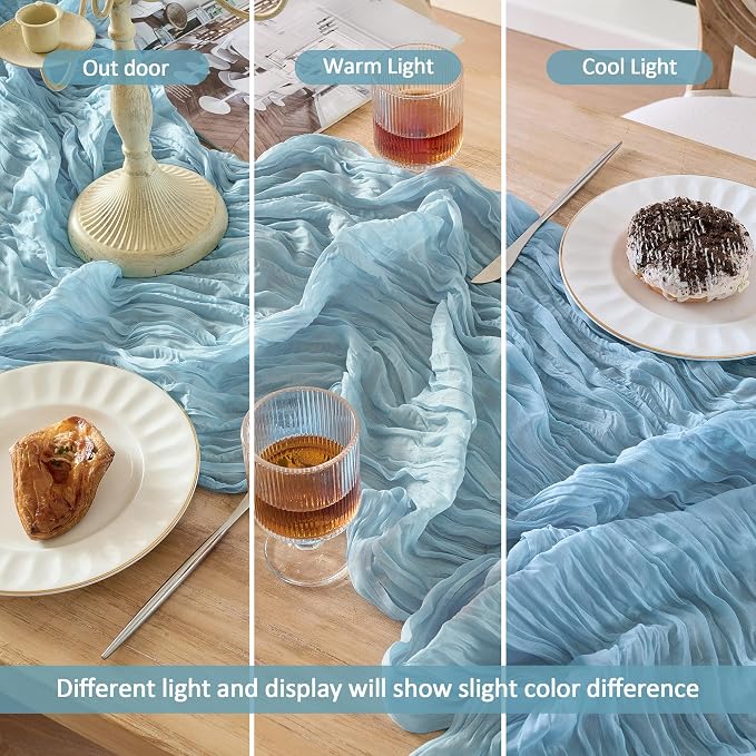 Dusty Blue Cheesecloth Table Runner 120inch Boho Gauze Home Decor | 10 FT Sheer - Image 7