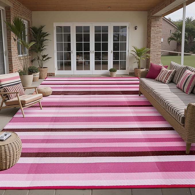 HUGEAR Outdoor Waterproof Rug 8'x10' Plastic Straw Rugs Washable Reversible by HUGEAR