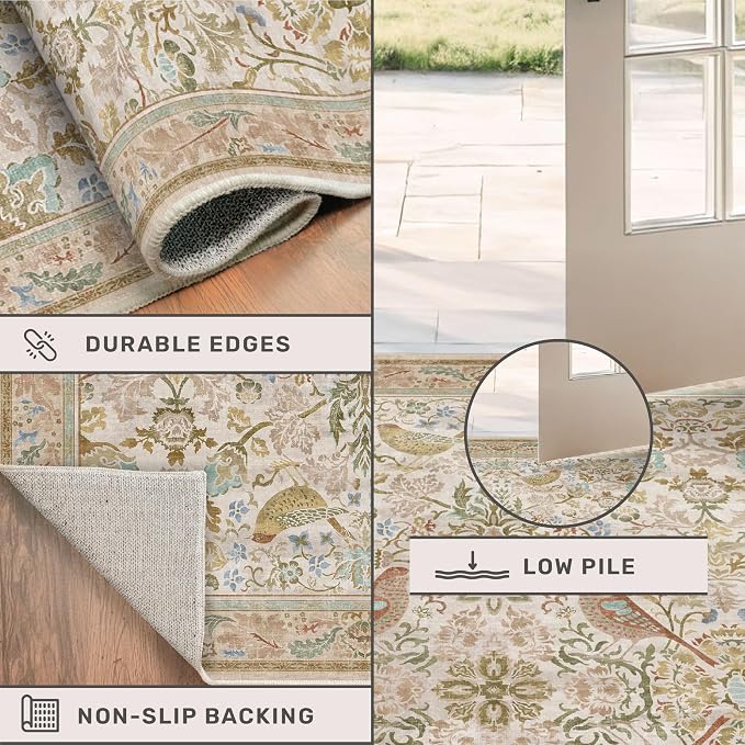 Beige 2x4 Washable Rug for Bathroom, Entryway Non Slip - Image 5