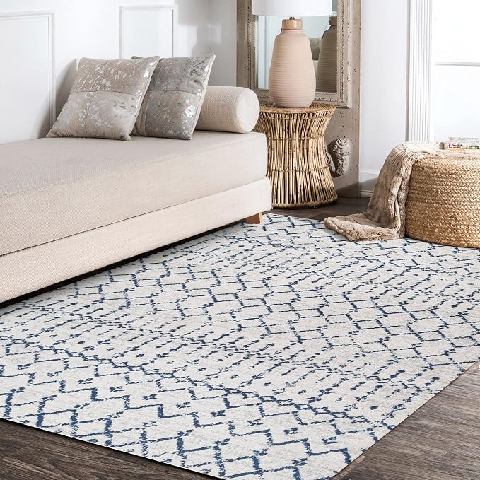 JONATHAN Y Boho Vintage Diamond Cream/Navy Indoor Area Rug 8X10 ft, Moroccan - Image 5