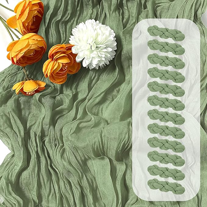 12 Pack Sage Green Cheesecloth Table Runner 17 x 108 Inch Gauze Table Runner by Unknown