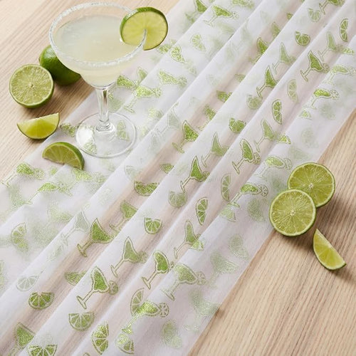 4 Pcs Margarita Table Runners 29 x 70 Inch Glitter Green Margarita Tulle Lace - Image 2