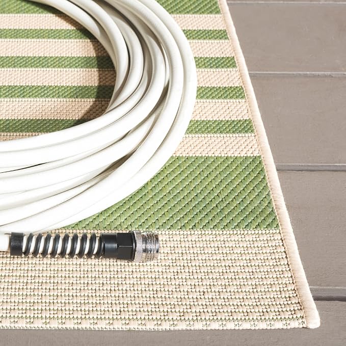 SAFAVIEH Courtyard Collection 8' x 11' Green/Beige CY6062 Stripe Indoor/ - Image 4