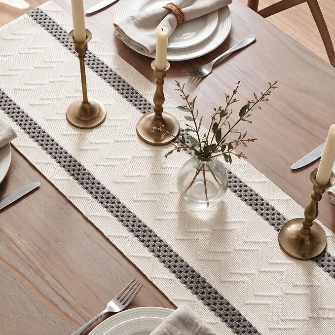 Artoid Mode Dark Grey Stripe Woven Rustic Table Runner 12x108 Inch | Holiday - Image 4