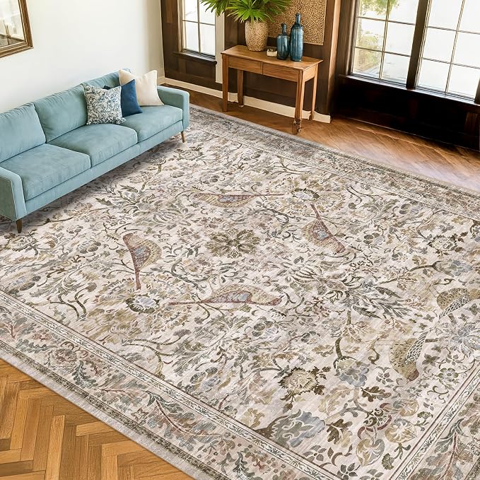 Large Washable Floral 10x14 Area Rug - Image 3