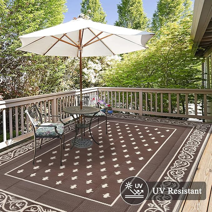 Pauwer Waterproof Outdoor Rug 10x14, Reversible Plastic Straw Patio Camping Rug - Image 4