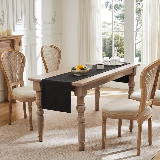 Burlap Style Farmhouse Table Runner, 14x36 Inches Black | Thick Durable Fabric - Image 3