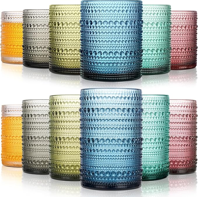 KMIGRUAN Colored Hobnail Drinking Glasses Set of 12, 15oz&12oz Vintage cups | by KMIGRUAN