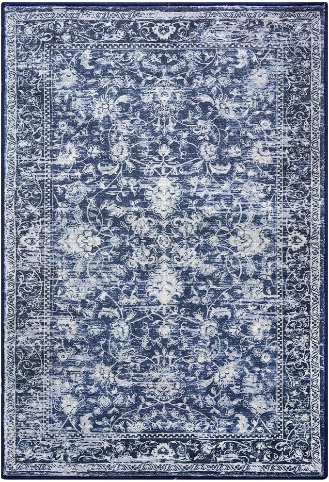 KILOCOCO Area Rug 3x5 Washable Entryway Rug Printed Vintage Floral Rubber - Image 9