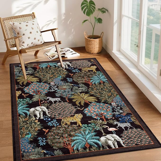 GarveeHome Jungle Animal Print Rug 4x6 Washable Area Rugs - Image 2