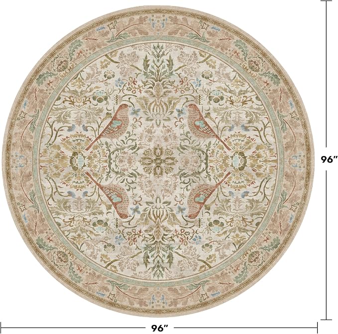 Vintage Beige 8ft Round Rug for Dining Room Under Kitchen Table - Image 2