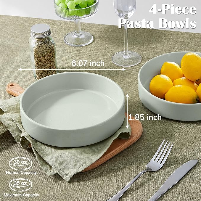 E-far Pasta Bowls Set of 4, 35oz Ceramic Large Salad Bowl Plates - Image 2