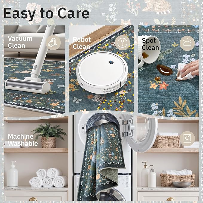 Soalmost 2x3 Cat Rugs for Entryway, Machine Washable Door Mat Animal Floral - Image 6