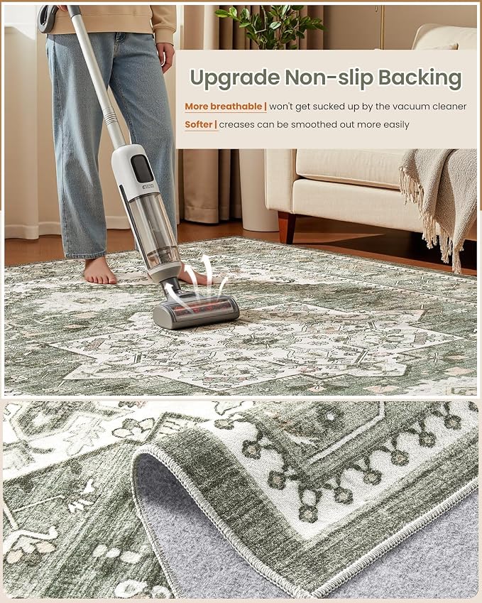5x8 Vintage Area Rug: Washable Neutral Soft Non Slip Thin Large Floor Carpet - Image 5