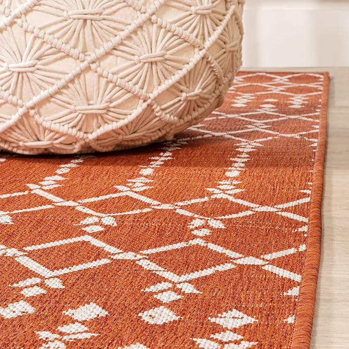JONATHAN Y Moroccan Geometric Indoor Outdoor Runner Rug 2X10 Orange/Cream - Image 6