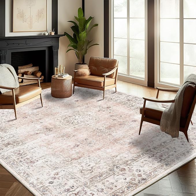 CHAMPLANT Washable Area Rug 9'x12' Retro Boho Design Non-Shedding Easy Care by CHAMPLANT