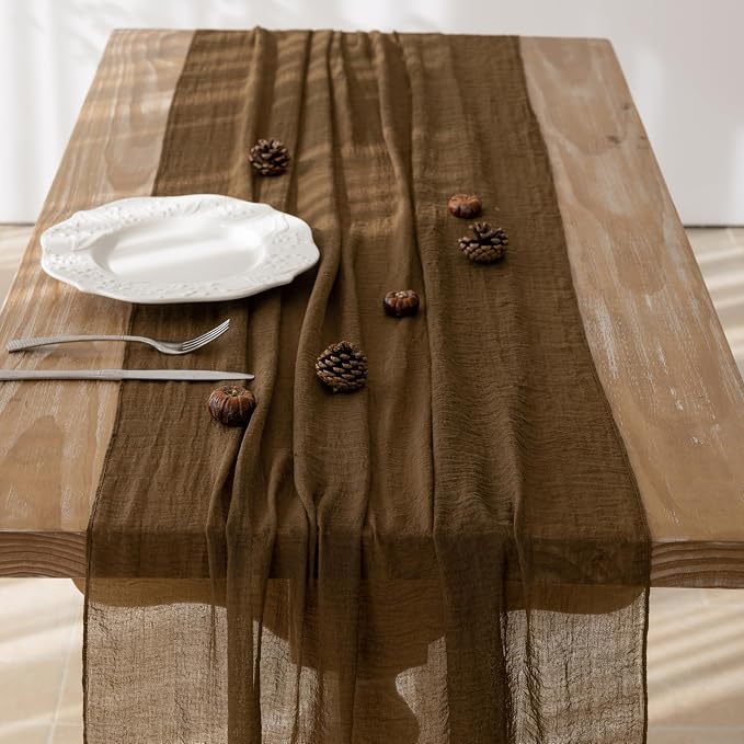 6Pcs Coffee Cheesecloth Table Runner 120 Inches - Image 4