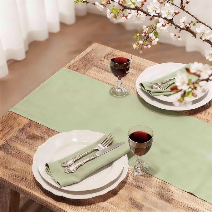 FOLINS&HOME Sage Green Waterproof Decorative Table Runner 60 Inches Long | - Image 2