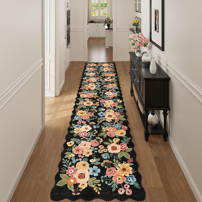 DUKINO 2.6x12 Runner Rug for Hallway, Non Slip Floral Washable Kitchen Rug - Image 3