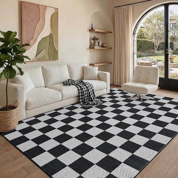 GarveeHome Checkered Dark 2x3 Washbale Rug Door Mat Geometric Diamond Dot - Image 4