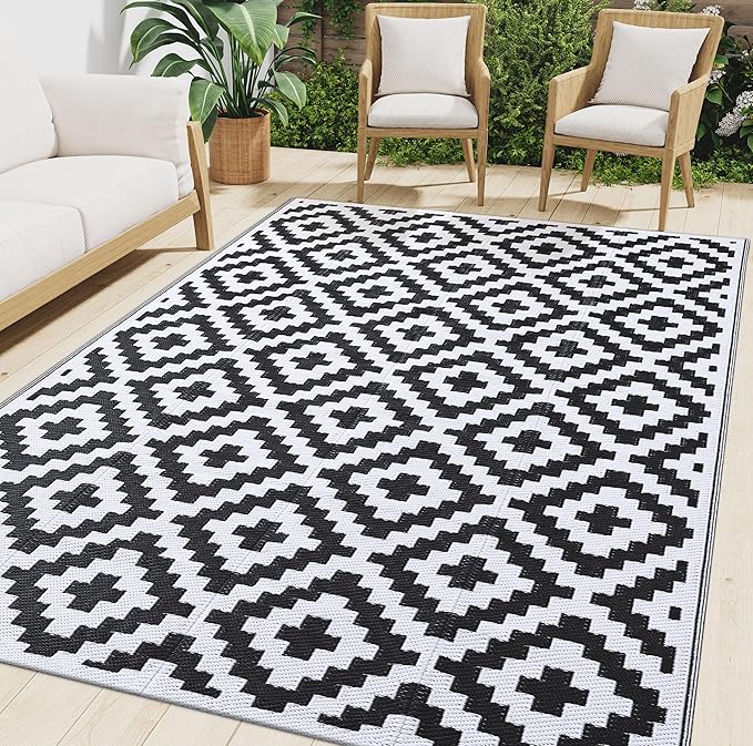 Smiry Waterproof Outdoor Rug 4x6 ft, Reversible Plastic Straw Patio Camping Rugs by Smiry