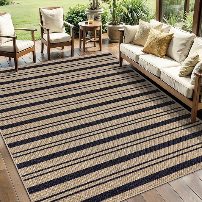 Tangsoo Stripe Easy Jute Rug 5x7 Large Washable Area Rugs by Tangsoo