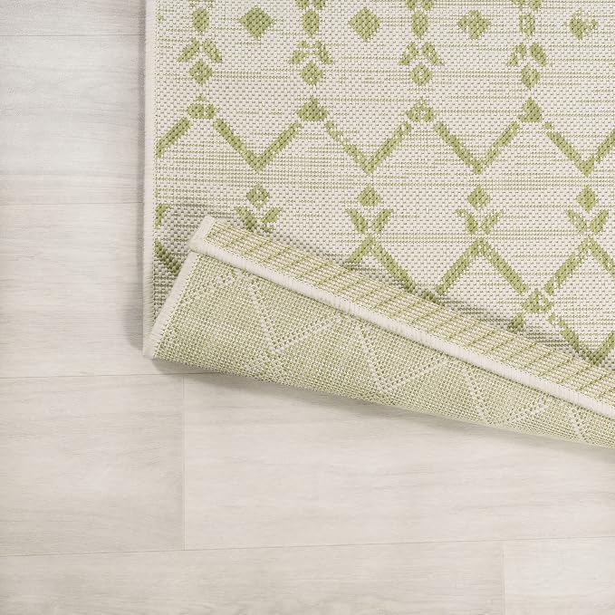 JONATHAN Y Moroccan Geometric Indoor Outdoor Square Area Rug 5X5 Cream/Green - Image 6