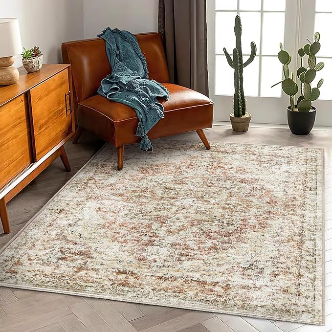 CHAMPLANT Washable Area Rug 4'x6' Vintage Traditional Floor Cover Foldable Thin - Image 2