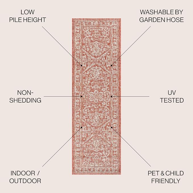JONATHAN Y Boho Medallion Indoor Outdoor Runner Rug 2X8 Red/Taupe, Malta - Image 2