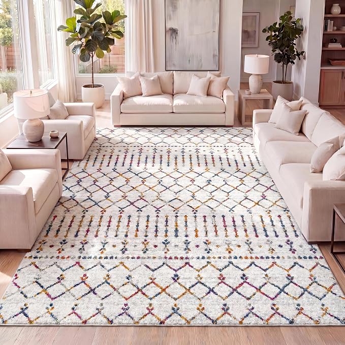 JONATHAN Y Boho Vintage Diamond Cream/Multi Indoor Area Rug 3X5 ft, Moroccan by JONATHANY