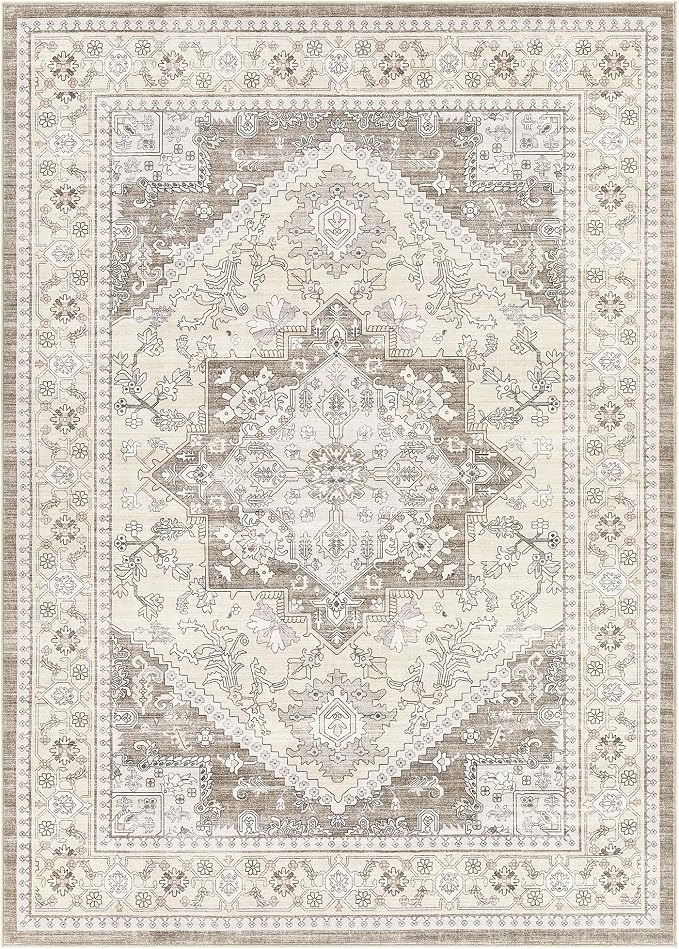 5x7 Vintage Area Rug: Washable Neutral Soft Non Slip Thin Large Floor Carpet - Image 9