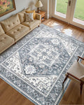 9x12 Vintage Area Rug: Washable Neutral Soft Non Slip Thin Large Floor Carpet by MICGEEK