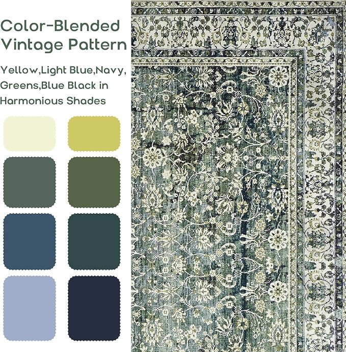 Green Washable Bathroom Hallway Runner Rug - Image 2