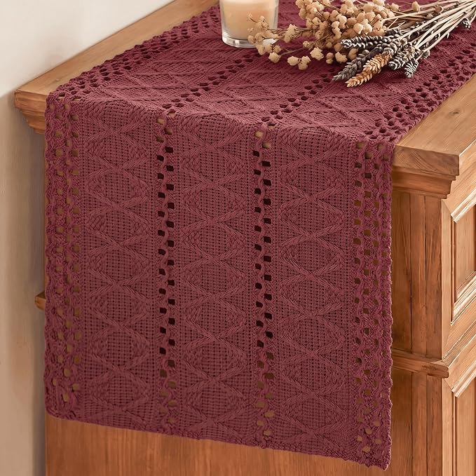 Artoid Mode Red Woven Farmhouse Hollow Table Runner 12x72 Inch | Holiday Rustic by ArtoidMode
