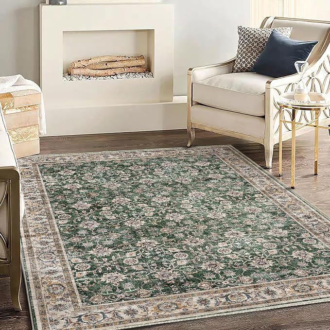CHAMPLANT Washable Area Rug 4'x6' Vintage Traditional Floor Cover Foldable Thin by CHAMPLANT