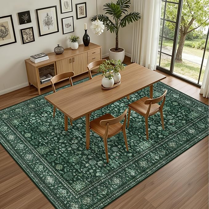 Area Rugs 10x14 Living Room Rug: Washable Rug Soft Vintage Distressed Floral - Image 4