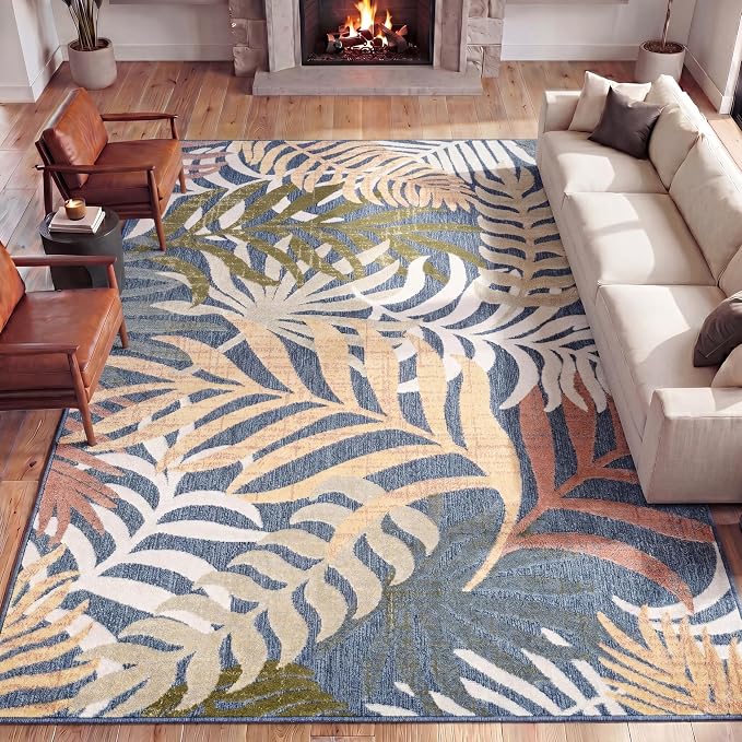JONATHAN Y Tropics Palm Leaves Indoor Outdoor Area Rug 5x8 Dark Blue/Multi - Image 3