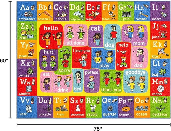 KC Cubs 5x7 ABC Alphabet ASL Sign Language Rug – Educational Non-Slip Carpet - Image 3