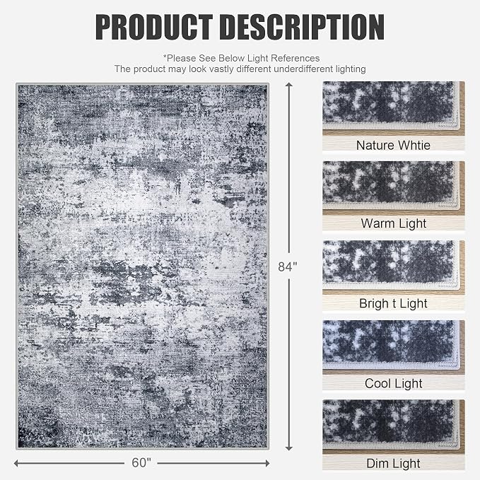 5x7 Area Rug Living Room Rug: Washable Modern Abstract Soft Thin Rug Indoor - Image 2