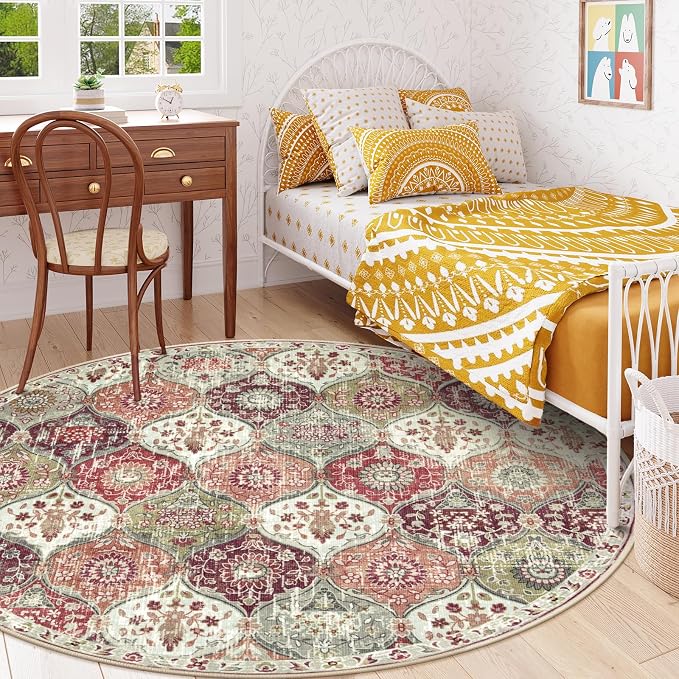 Lahome Moroccan Trellis Washable Round Area Rug, Soft Round Rugs 6ft Ultra-Thin - Image 4