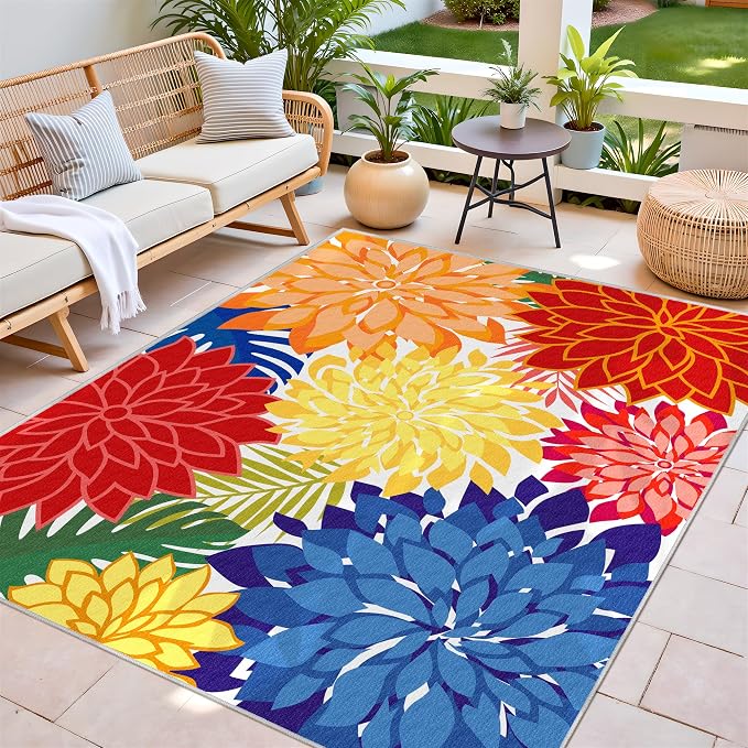 Colorful 6x9 Outdoor Area Rug Washable Multicolored Patio Rug Tropical - Image 3