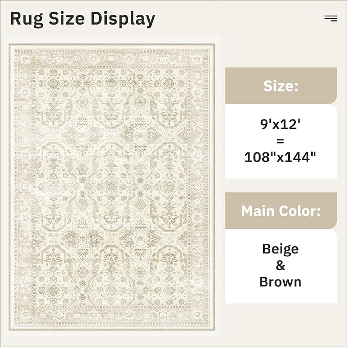 Soalmost 9x12 Area Rugs for Living Room, Non Slip Machine Washable Vintage Rugs - Image 5