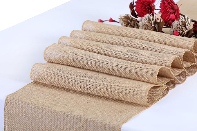 MDS® Pack of 20 Natural Burlap Table Runner, 12 x 108 Inch, Jute Vintage Rustic - Image 3
