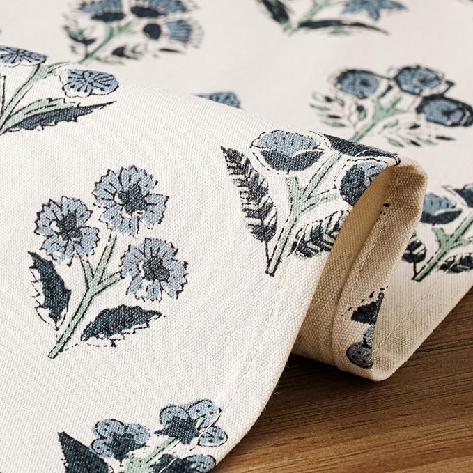 Block Print Floral Decorative Table Runners, 13x72 Inch Dusty Blue | 100% - Image 5