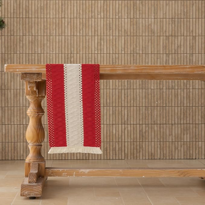 Keketoarrange Christmas Red Boho Table Runner 12x60 Inch | Woven Burlap - Image 5