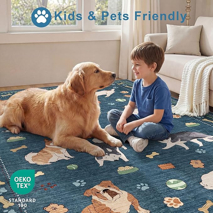 DUKINO 5x7 Rug for Living Room, Lightweight Animal Dog Print Washable Area Rug - Image 4
