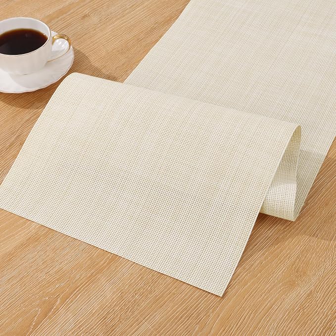 SHACOS Woven Vinyl Table Runner PVC Table Runners 12 x 54 inch Wipeable Plastic by SHACOS