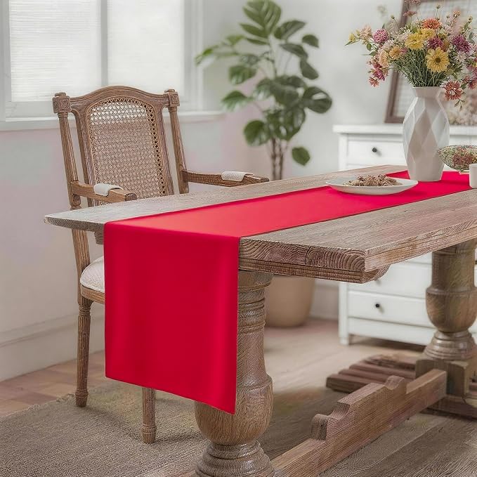 MEANMOY Red Table Runner 36 Inches Long Waterproof Washable Table Runners | - Image 2